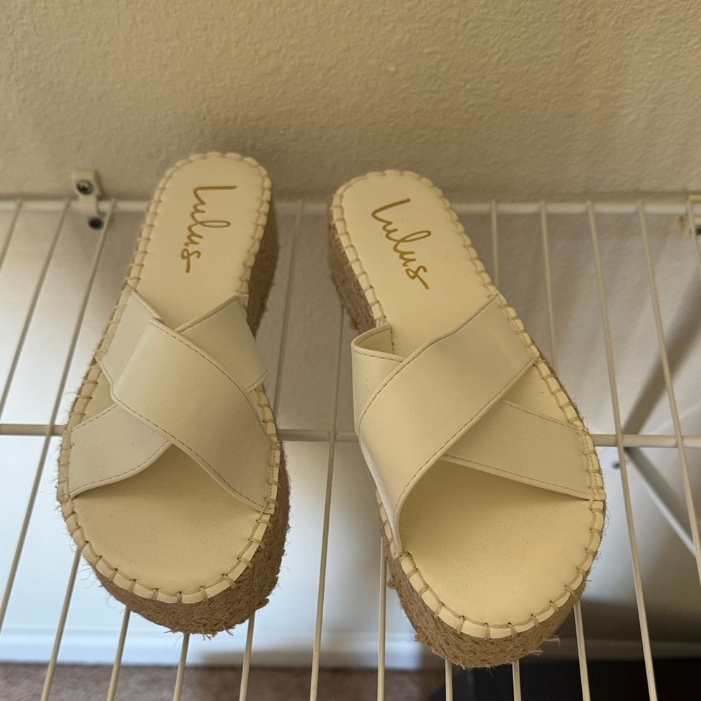 Lulu's Ivory Cross-Strap Espadrille Platform Sandals